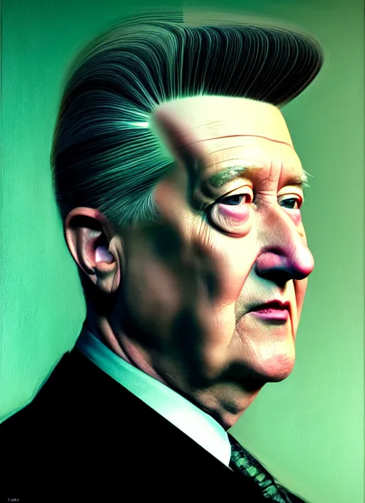 Prompt: hyper detailed 3 d render like an oil painting - portrait of david lynch, houdini algorithmic generative render, abstract brush strokes, masterpiece, edward hopper and james gilleard, zdzislaw beksinski, mark ryden, wolfgang lettl, hints of yayoi kasuma, octane render, 8 k