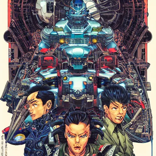 Image similar to portrait of super contra robots, symmetrical, by yoichi hatakenaka, masamune shirow, josan gonzales and dan mumford, ayami kojima, takato yamamoto, barclay shaw, karol bak, yukito kishiro, moebius