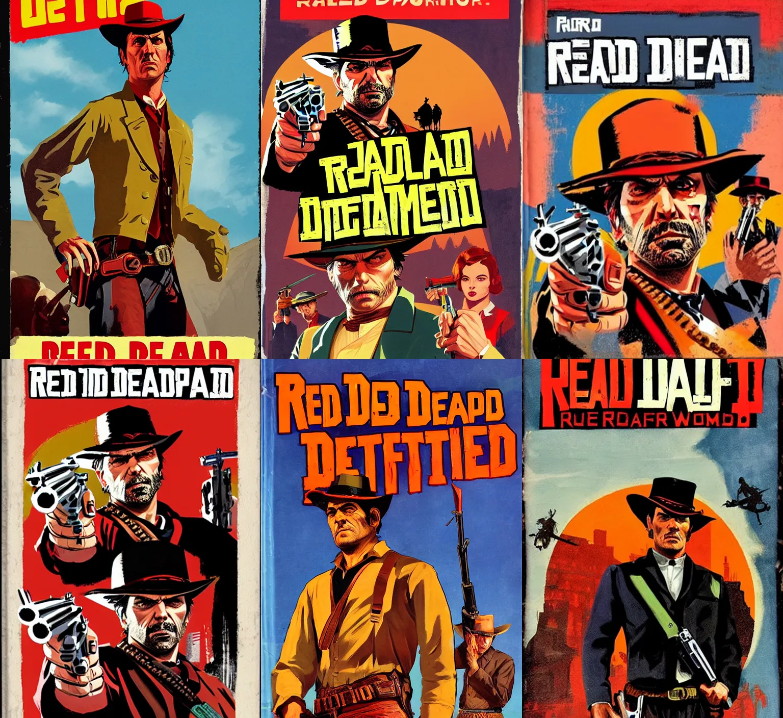 Prompt: a PULP paperback novel cover Red Dead