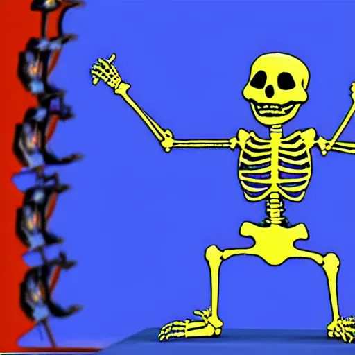 Prompt: dancing skeleton cha - cha. early 9 0 s 3 d animation, hosted on geocities