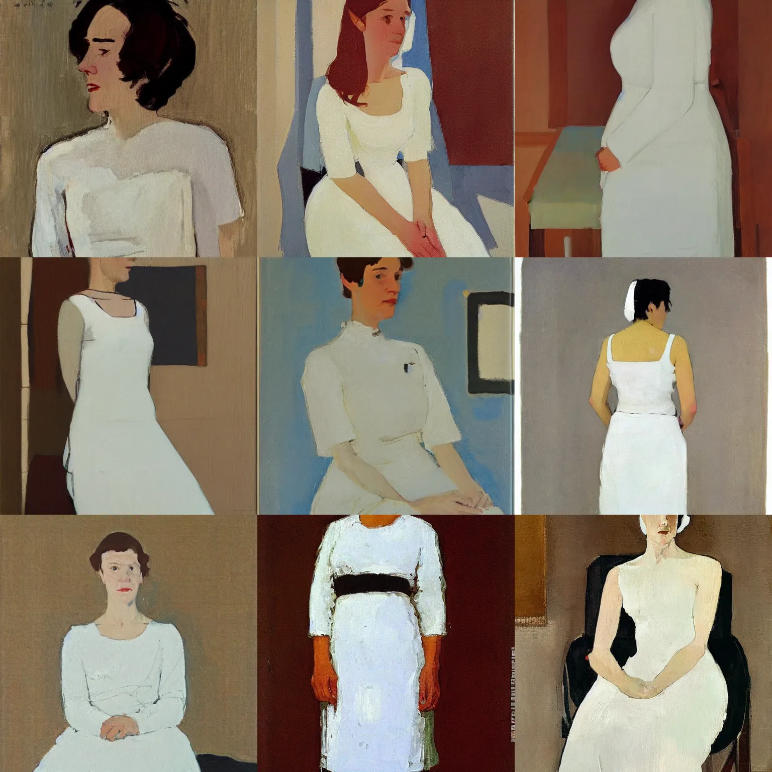 Prompt: a woman in a white dress, by euan uglow