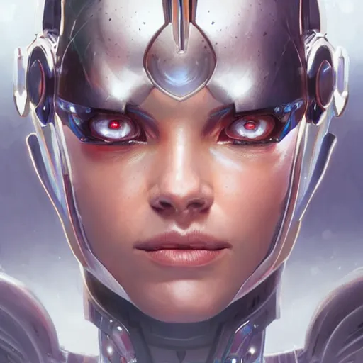 Image similar to cyborg queen, fantasy, portrait, highly detailed, digital painting, trending on artstation, concept art, sharp focus, illustration, art by artgerm and greg rutkowski and magali villeneuv