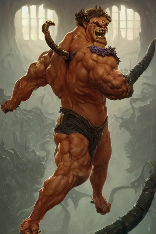 Image similar to portrait of mark zuckerberg as a hulking herculean demon orc bugbear clown, godlike, upper body, fantasy, intricate, elegant, highly detailed, digital painting, artstation, concept art, sharp focus, illustration, art by artgerm and greg rutkowski and alphonse mucha