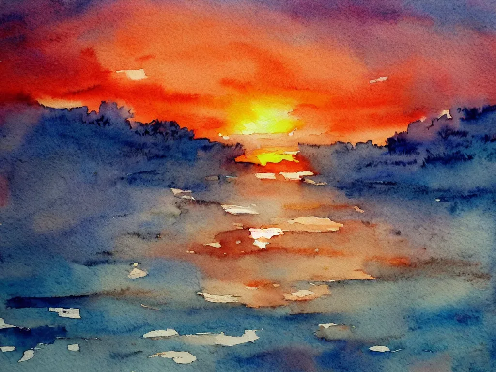 Image similar to watercolor of the most beautiful sunset ever seen