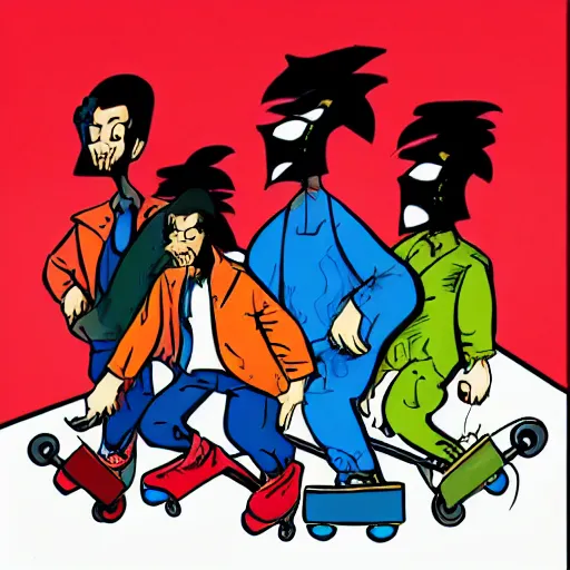 Prompt: skater character on white background, 4 - heads tall, stylized proportions by ralph bakshi hirouki imaishi inks and colors