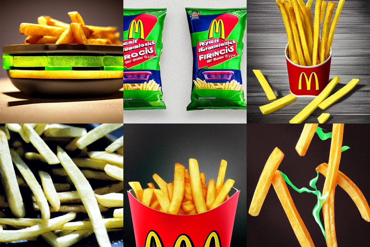 Prompt: mcdonald's french fries made of kryptonite, realistic, detailed, photograph