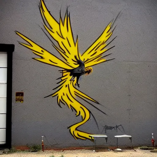 Image similar to Phoenix, street art by bansky