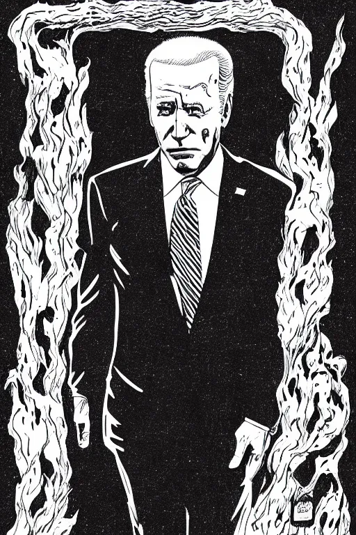 Image similar to Joe Biden full body portrait, body horror, black and white Illustration by Junji Ito