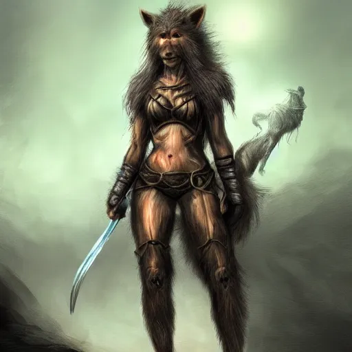 Prompt: A photo of a female Alf warrior, fantasy art, clean digital art, clean background, D&D art style, dark feeling, chill feeling