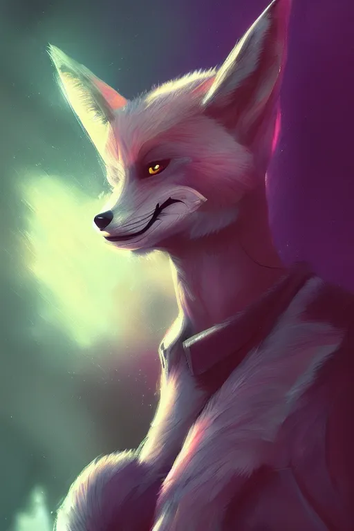 Image similar to a fox fursona, trending on artstation, by kawacy, furry art, digital art, cyberpunk, high quality, backlighting