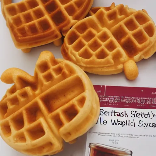 Prompt: a sentient waffle set to destroy the world with maple syrup