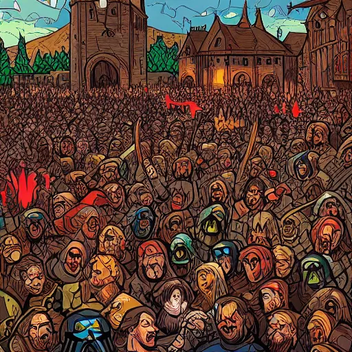 Prompt: medieval moshpit, digital art, by dan mumford, trending on artstation