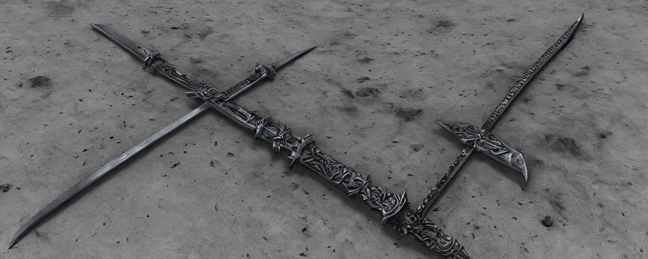 Image similar to long sword, black skull sword guard sword, steel, sword, crystals, engravings, forged, blacksmith product design, jewelry, art by gerald brom, greg rutkowski and artgerm and james jean and zdzisław beksinski, 8 k, unreal engine, c 4 d
