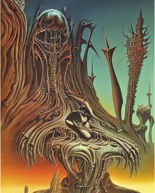 Image similar to artwork by hr giger, by roger dean, by julie bell