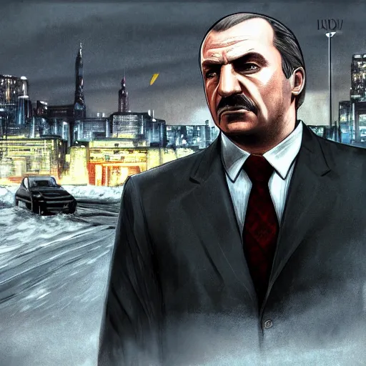 Image similar to Alexander Lukashenko in Grand Theft Auto IV artwork