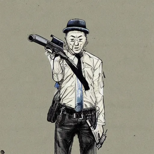 Image similar to a deranged man holding a gun by kim jung gi