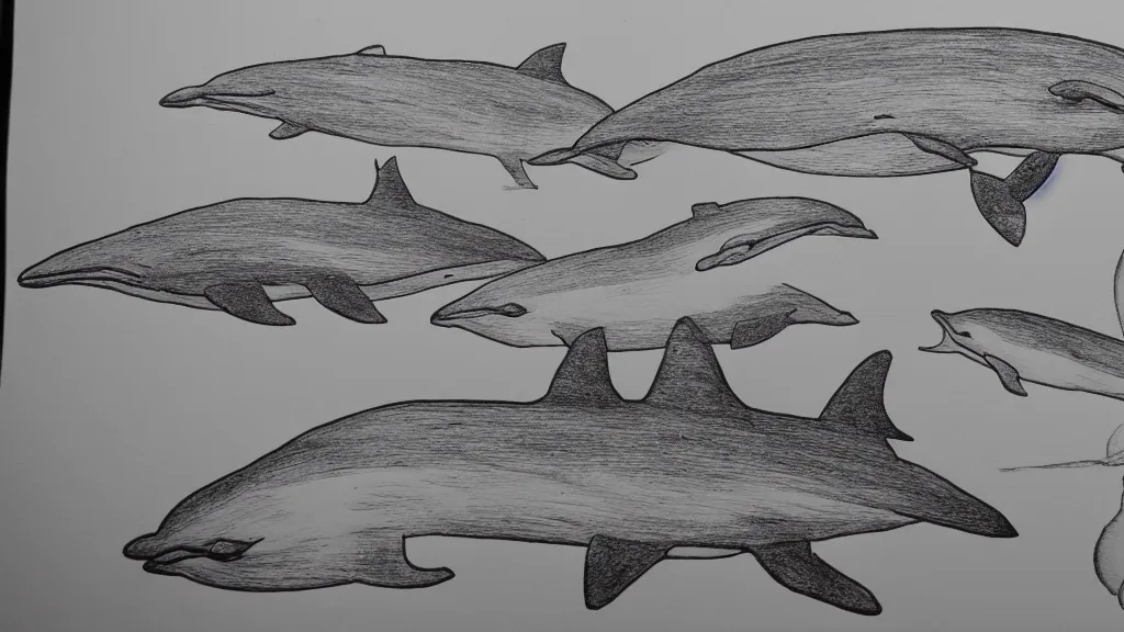 Image similar to line drawing unprofessional dolphin diorama