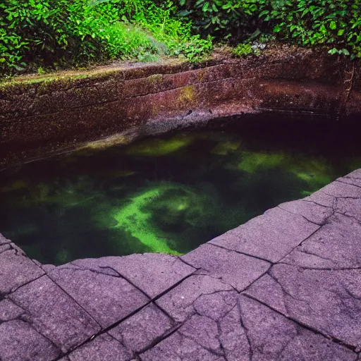 Image similar to photograph of liminal pool, sigma 3 0 mm, f / 2. 8, 8 k, high detail, synthwave, in nature, abandoned