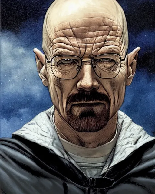 Image similar to portrait of walter white as the batman, illustration, art by neil gaiman and peter elson