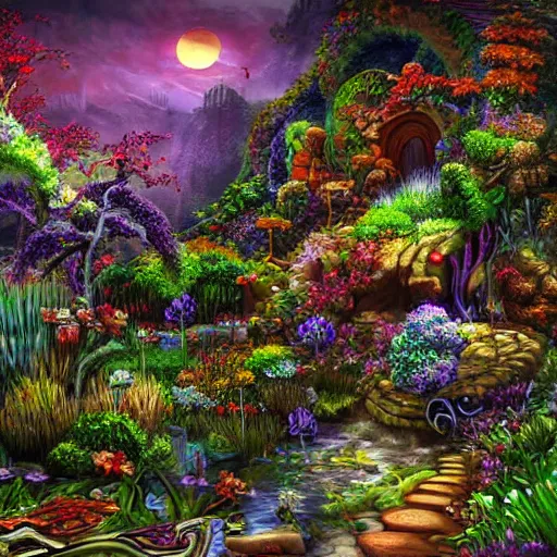 Prompt: Epic Fantasy Garden Magical Art by John Stephans