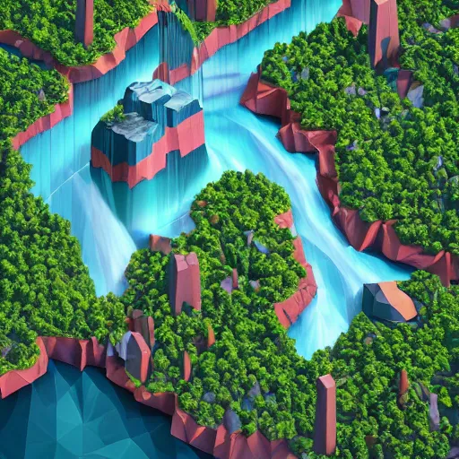 Prompt: low poly art of new york surrounded by waterfalls on a floating island in the sky, isometric art, 3d render, ray tracing, high detail, artstation, concept art, behance, smooth, sharp focus, ethereal lighting, unreal engine 5