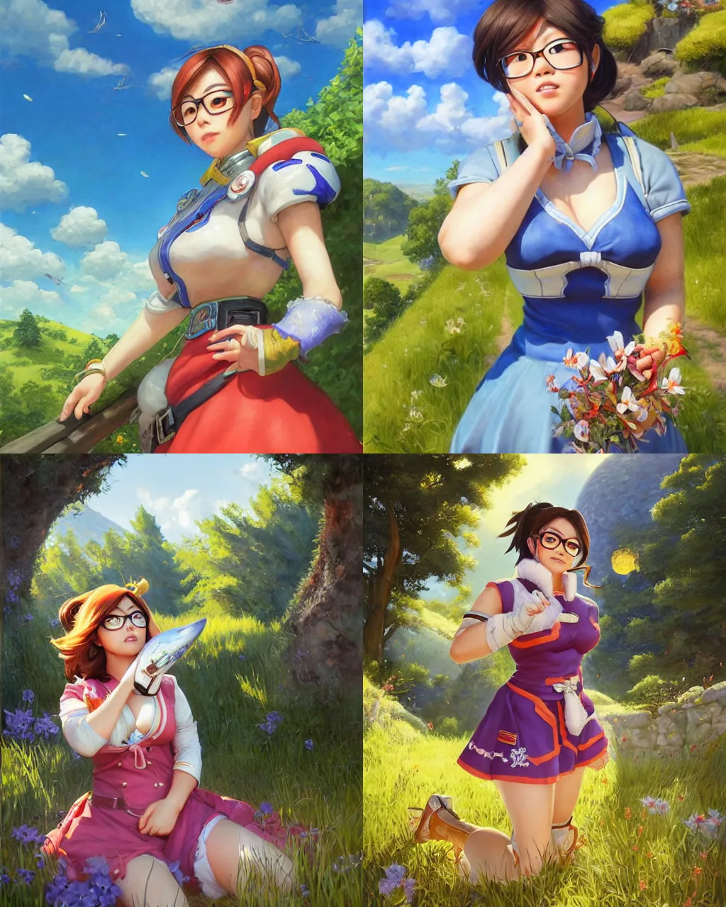 Prompt: portrait, mei from overwatch wearing a beautiful summer dress in the countryside, by greg staples and jeff easley, beautiful scene, hyperrealistic, intricate, summer day, sunlight, cheerful, soft lighting, detailed