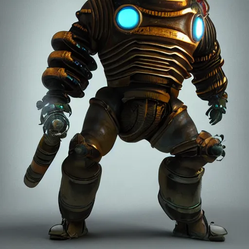 Prompt: 3 d render of a bioshock big daddy wearing the deadspace engineering suit, unreal engine 5, isaac clarke themed, high detail 3 d render,