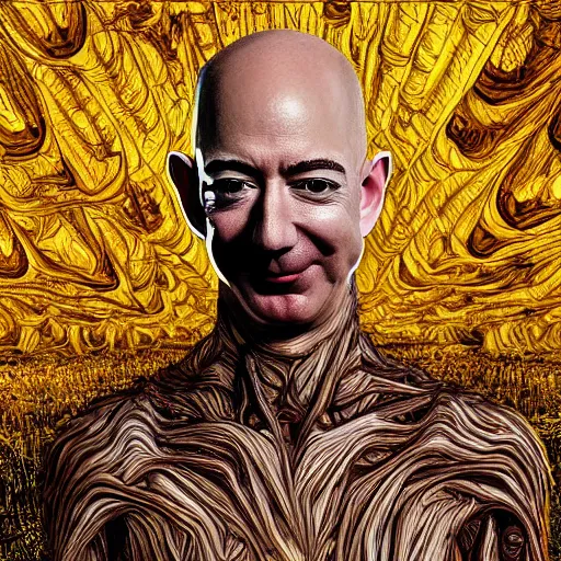 Prompt: jeff bezos sitting pile of gold scariest horror nightmare by junji ito, digital art, deepdream cosmic, 3 d high definition, trending on artstation, photorealistic, high resolution, 8 k, octane, hyper detailed, trending on deviantart insane details, intricate, elite, ornate, elegant trend, highly detailed and intricate, sharp focus, photography, unreal engine
