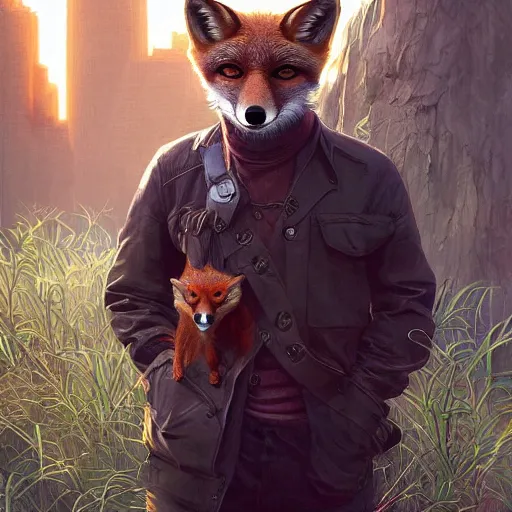 Image similar to tobey maguire and a red fox, intricate, highly detailed, digital painting, artstation, concept art, smooth, sharp focus, illustration, unreal engine 5, 8 k, art by artgerm and greg rutkowski and alphonse mucha