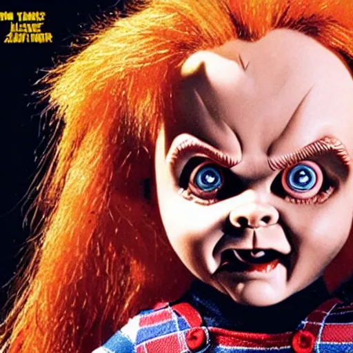 Image similar to Chucky the killer doll from the movie Child's Play VS demonic toys movie poster