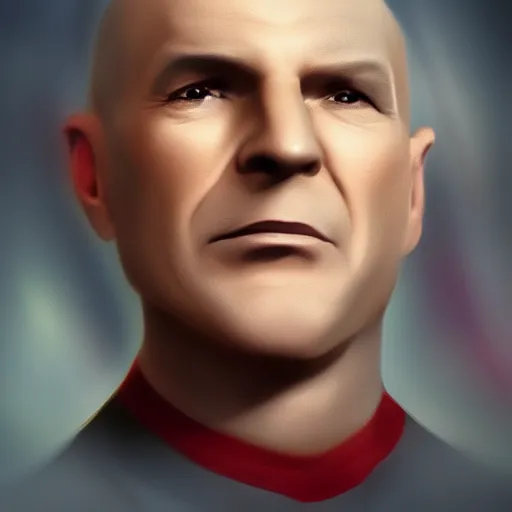 Prompt: portrait of jean - luc picard uss enterprise by jama jurabaev, extremely detailed, trending on artstation, high quality, brush stroke