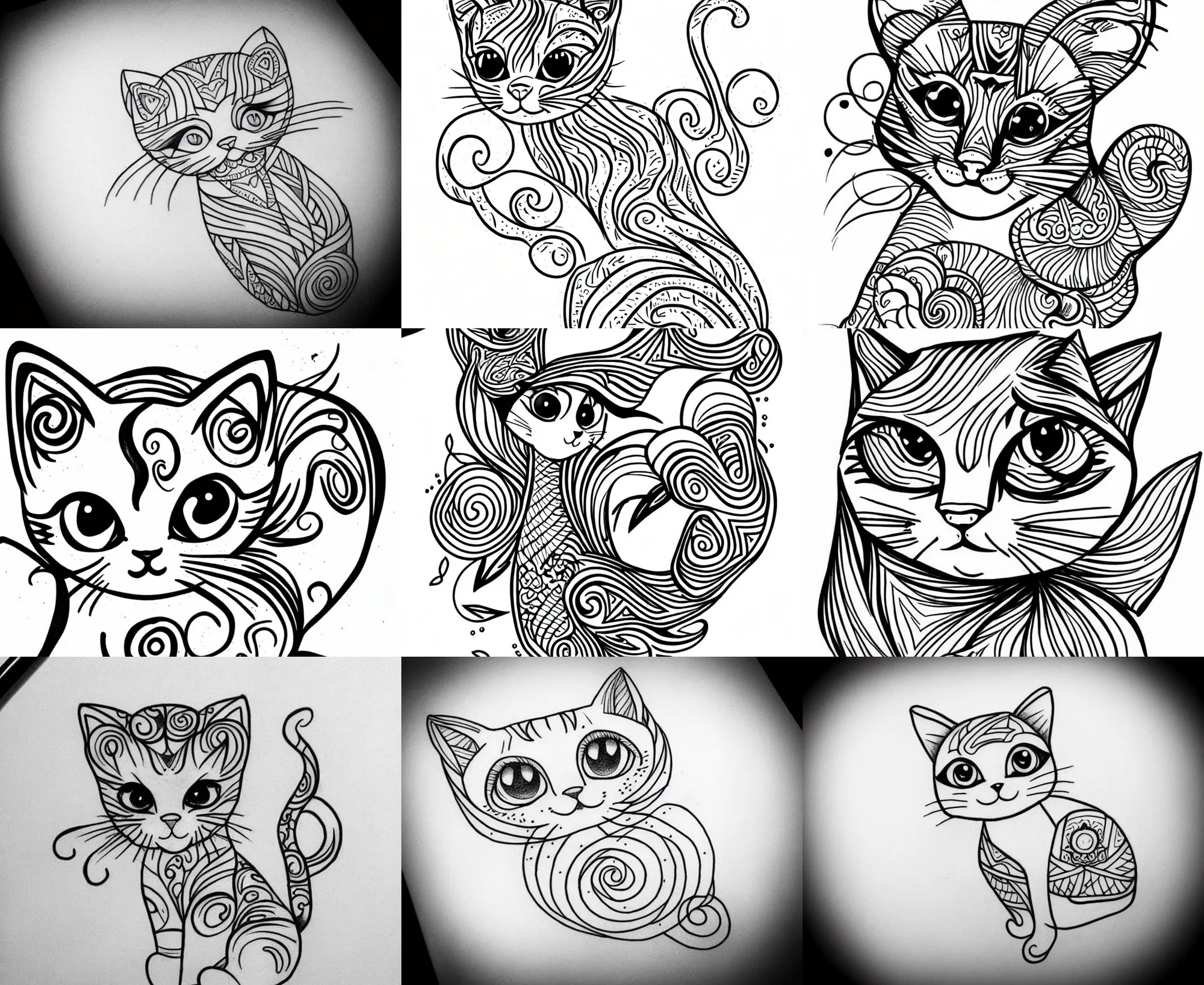 Image similar to Tattoo Design line sketch adorable lineart kitten, bolt lines very aesthetic