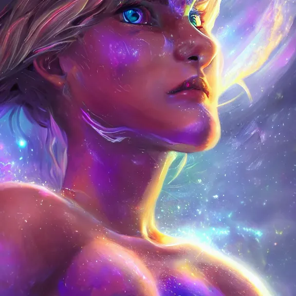 Prompt: highly detailed close up portrait of a celestial girl with a body made of cosmic energy, character art, studio lightning, bright colors, intricate, masterpiece, photorealistic, hiperrealistic, sharp focus, high contrast, Artstation HQ, DeviantArt trending, 4k UHD, Unreal Engine 5