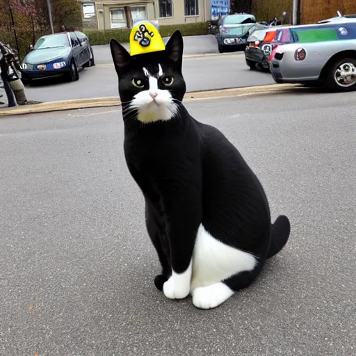 Image similar to a cat wearing a policeman outfit