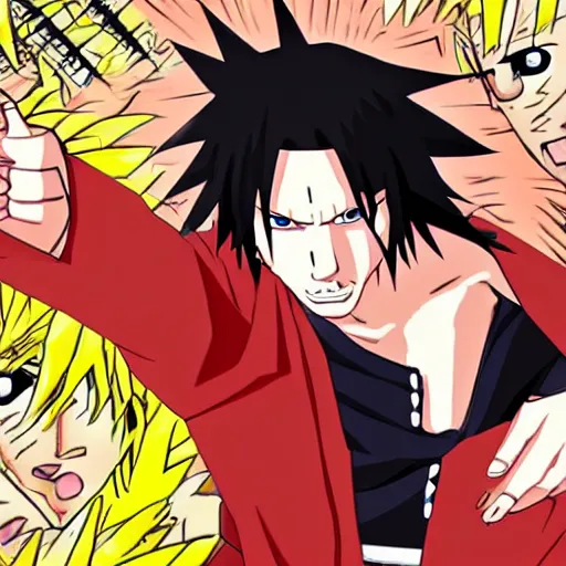 Image similar to keanu reeves fighting naruto anime version