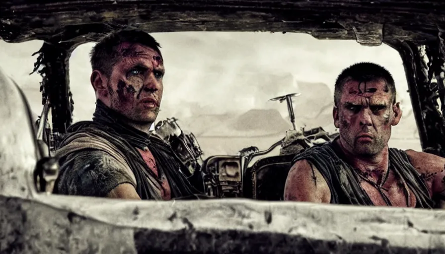 Image similar to Coma-Doof Warrior from Mad Max Fury Road, movie still, sharp, highly detailed, hollywood movie