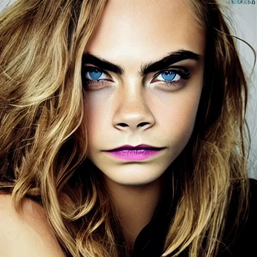 Prompt: portrait of beautiful cara delevingne by mario testino, headshot, detailed, award winning, sony a 7 r