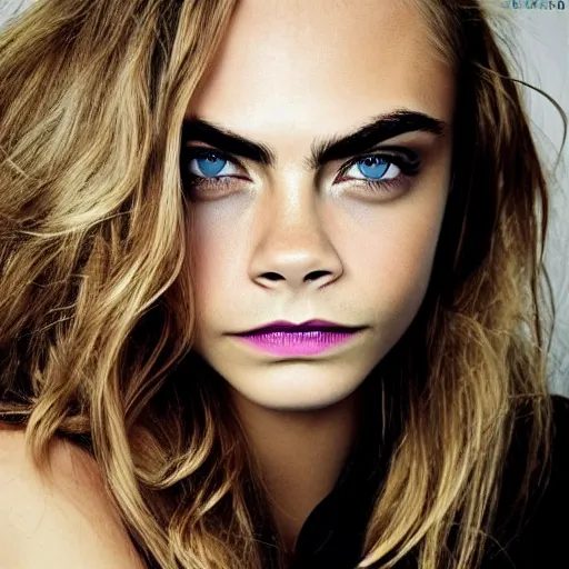 Image similar to portrait of beautiful cara delevingne by mario testino, headshot, detailed, award winning, sony a 7 r