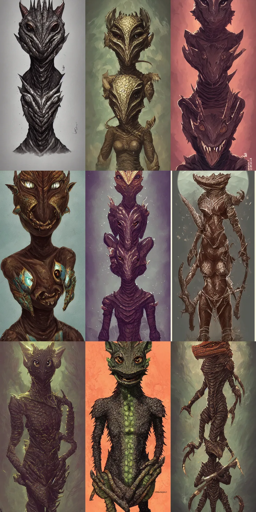 Prompt: african argonian! symmetrical full body epic fantasy beautiful anthropomorphic sentient creature cute elegant digital art by mohrbacher and guweiz and ilya kuvshinov west africa mask patterns style artstation