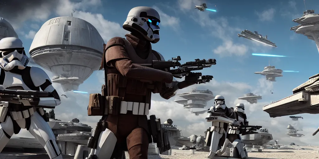 Image similar to shore troopers, on scarif, ea star wars battlefront 2015, highly detailed