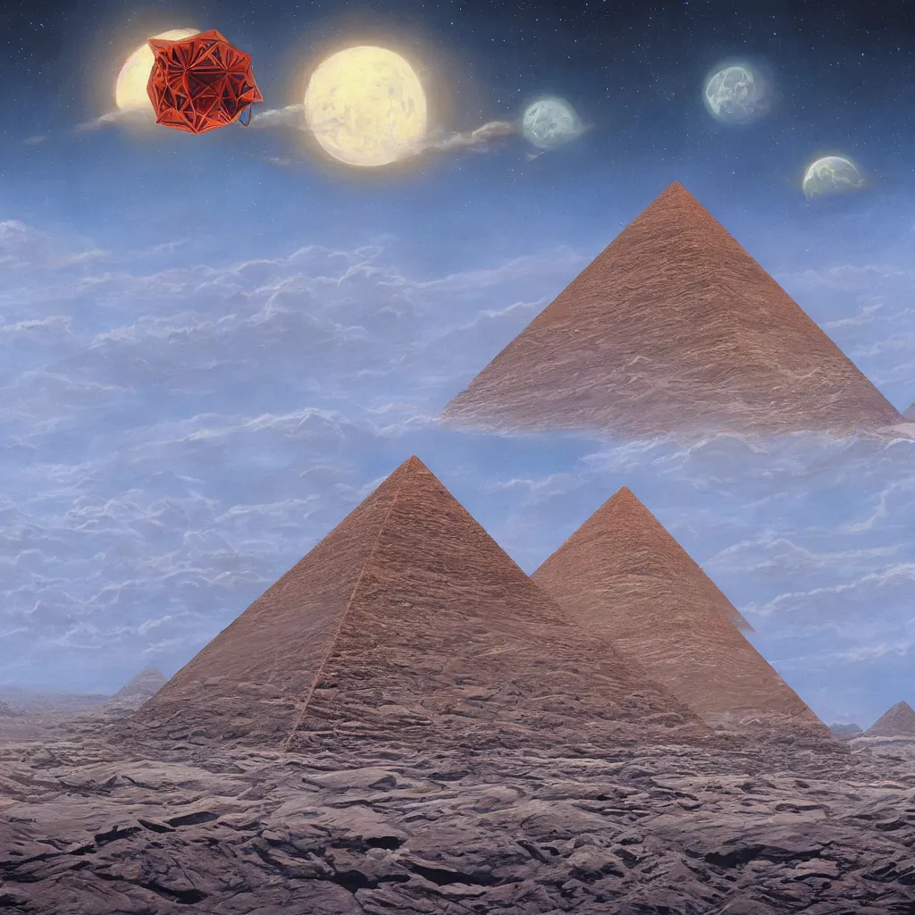 Prompt: A beautiful painting of A Pyramid on the Moon by Steve R. Dodd,hyper detailed,4k,digital art,unreal engine 5,Retro Futurism Art,Trending on artstation