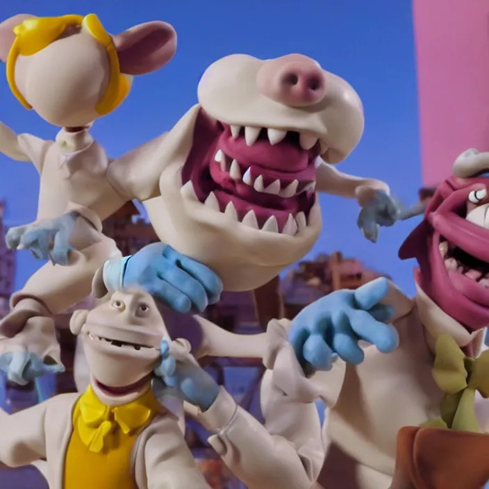 Prompt: jeff koons style street sharks in wallace & gromit claymation