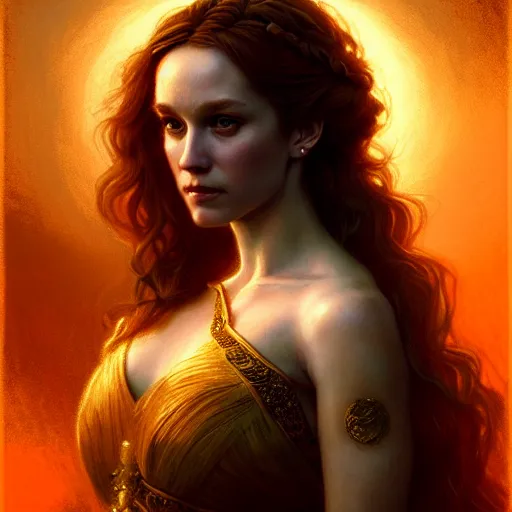 Image similar to majestic gracious regal seductive aphrodite portrait, ancient greece, atmospheric lighting, painted, intricate, volumetric lighting, beautiful, rich deep colours masterpiece, golden hour, sharp focus, ultra detailed, by leesha hannigan, ross tran, thierry doizon, kai carpenter, ignacio fernandez rios