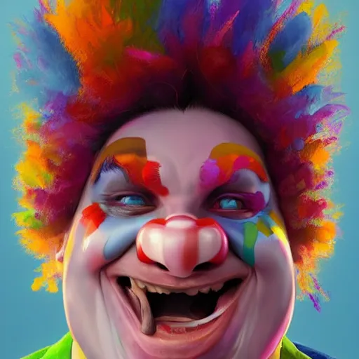 Prompt: Portrait of a colorful happy joyful funny clown, artstation, cgsociety, masterpiece