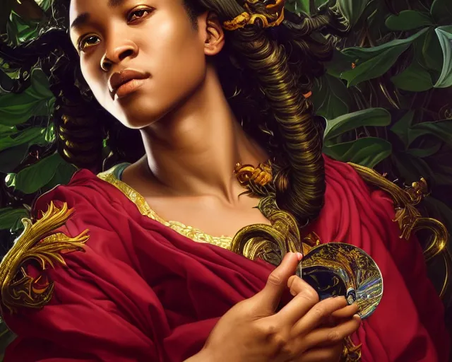 Prompt: photography of kehinde wiley, deep focus, d & d, fantasy, intricate, elegant, highly detailed, digital painting, artstation, concept art, matte, sharp focus, illustration, hearthstone, art by artgerm and greg rutkowski and alphonse mucha