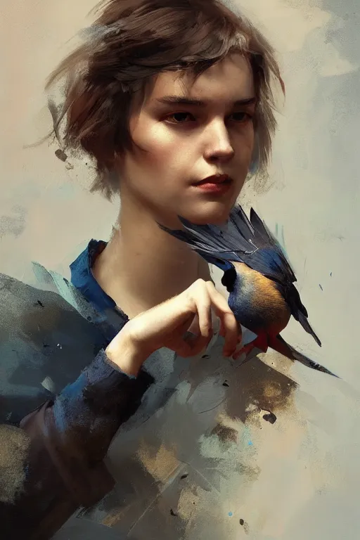 Image similar to birds, flock of brown black blue birds, oil painting, sunlit, paint texture, digital painting, highly detailed, artstation, sharp focus, illustration, concept art, ruan jia, charlie bowater, tom bagshaw, norman rockwell