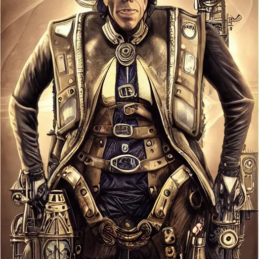 Prompt: ben stiller as steampunk wizard, futuristic, symmetrical, highly detailed, fantasy, high resolution, trending on artstation