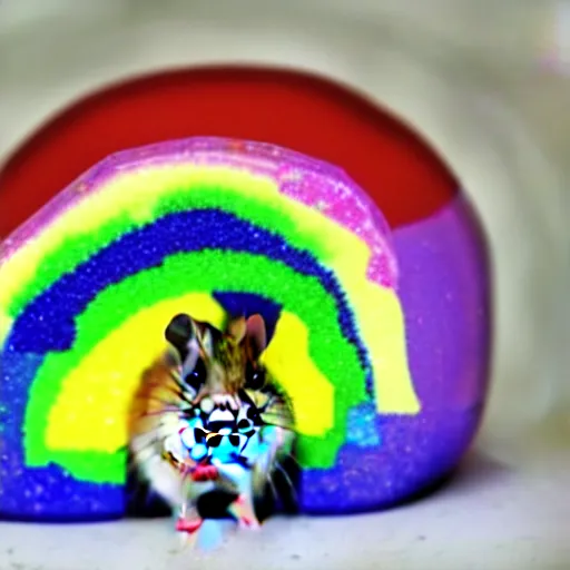 Image similar to hamster made out of rainbow crystals