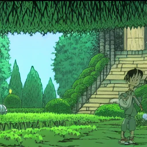 Image similar to A screenshot of Hayao Miyazaki's Garden of Emptiness