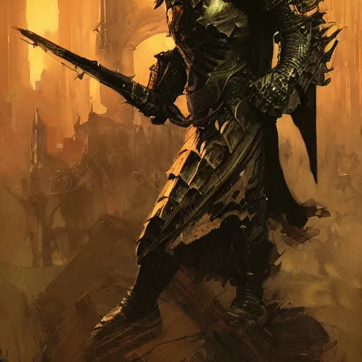 Prompt: The Dark Souls Knight, art by Craig Mullins, Simon Bisley, Gregory Manchess, Fernanda Suarez, Artem Demura, Alphonse Mucha, Donato Giancola, Jason Felix, Steve Argyle, Tyler Jacobson, Peter Mohrbacher, digital art, trending on artstation